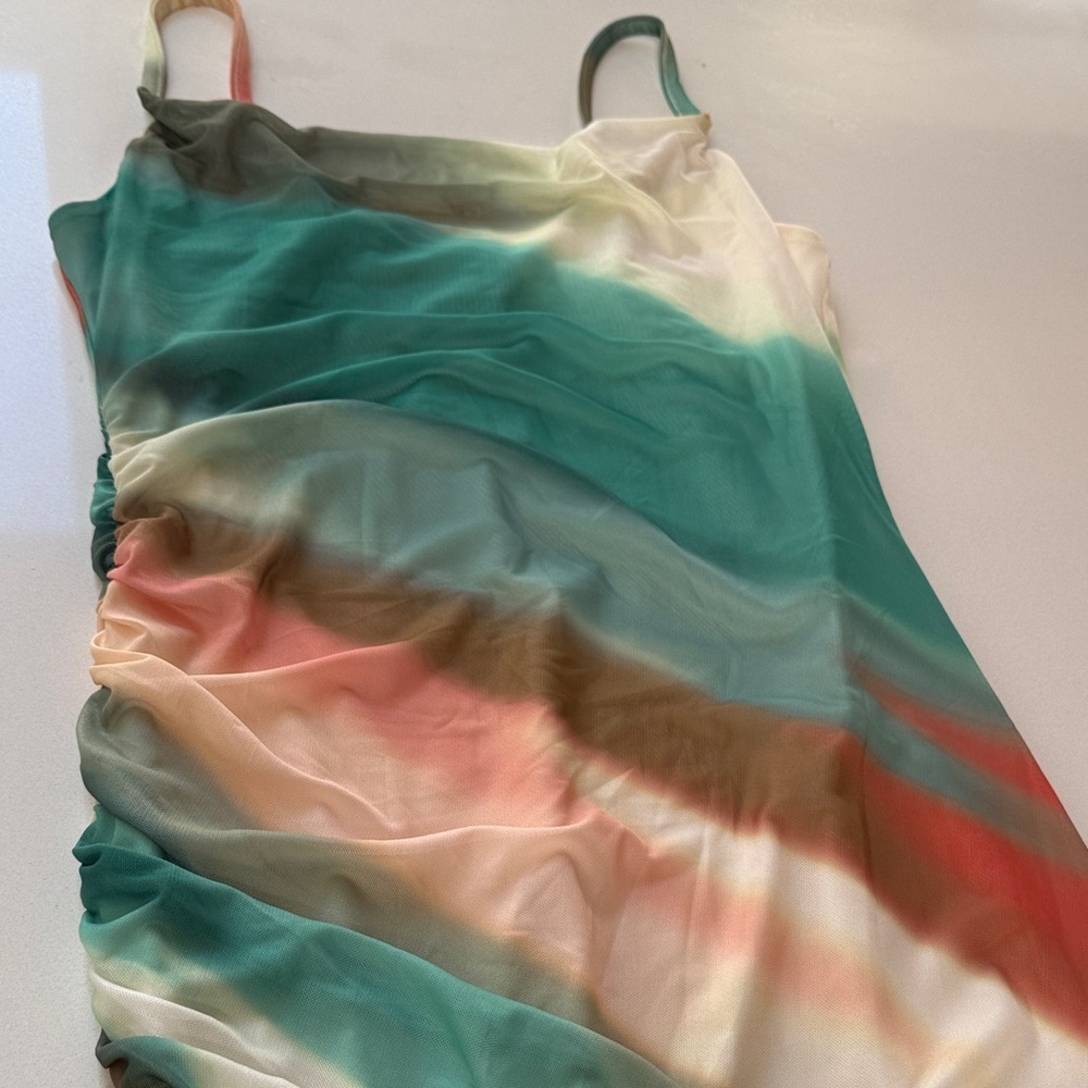 🆕 Pretty Garden Bodycon Asymmetrical Mesh Mini Ombré Dress, Size M - Picture 8 of 15